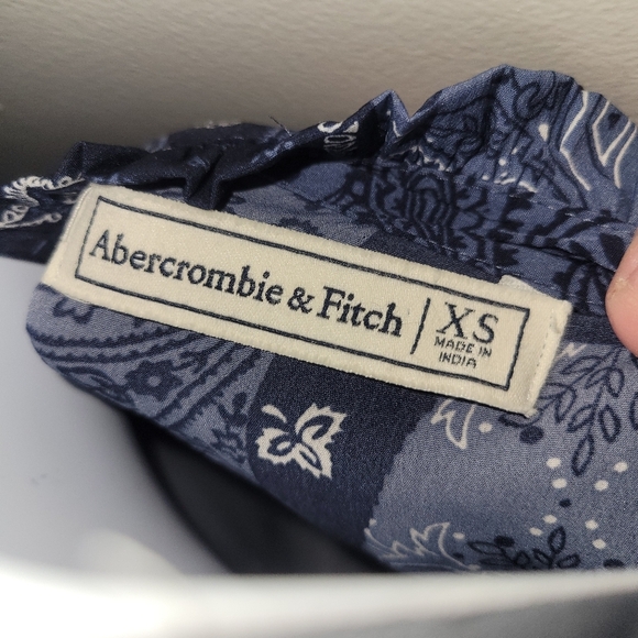Abercrombie & Fitch Blue Bandana Print Shirt Dress Large Long Sleeve - Picture 2 of 6